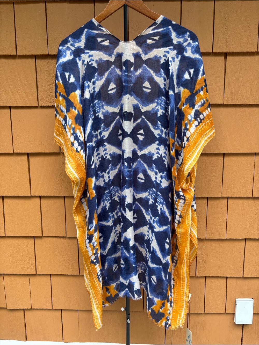 BANYAN TREE | Indigo Ikat Kimono Boho Beach Cover-up Resort-wear Caftan | OS